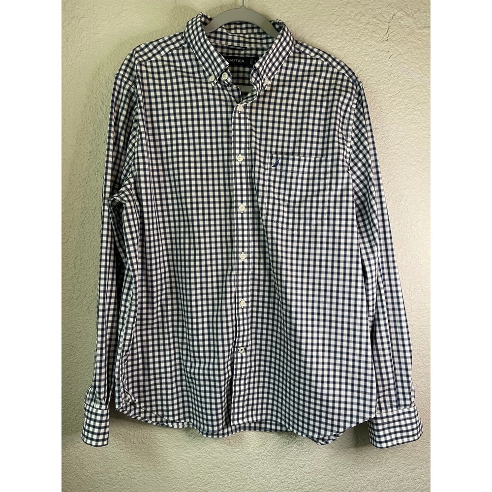 Nautica Gingham Check Button Down Long Sleeve Shirt Classic Fit XL‎
